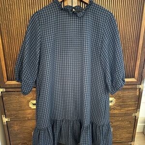 Donna Morgan Blue Checkered Ruffle Dress